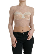 Dolce & Gabbana Beige Nylon Floral Lace Bustier Cropped Top -   -  Dolce & Gabbana.